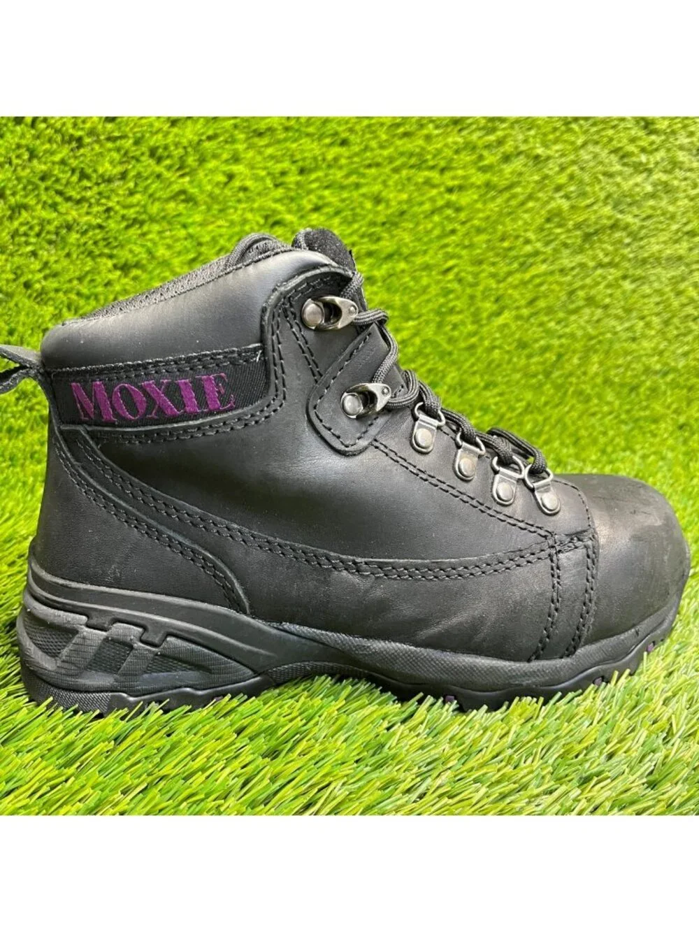 Moxie Trades Vegas Womens Size 8D Black Leather Steel Toe Safety Work Boots